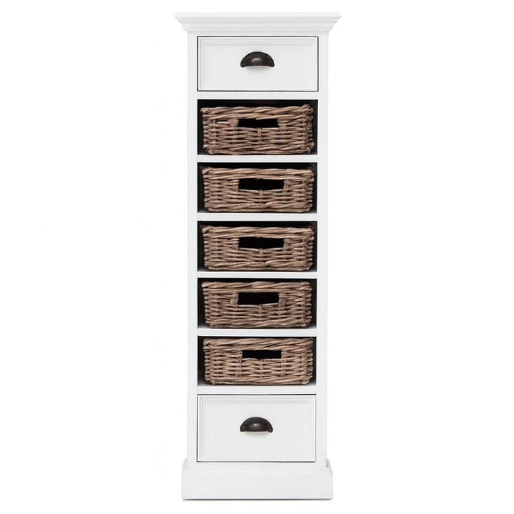 Halifax Storage Unit 5 Rattan Baskets- White | Marcottestyle