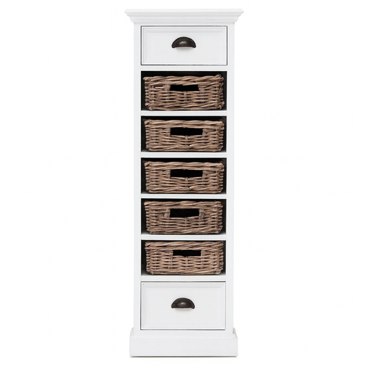 Halifax Storage Unit 5 Rattan Baskets- White | Marcottestyle