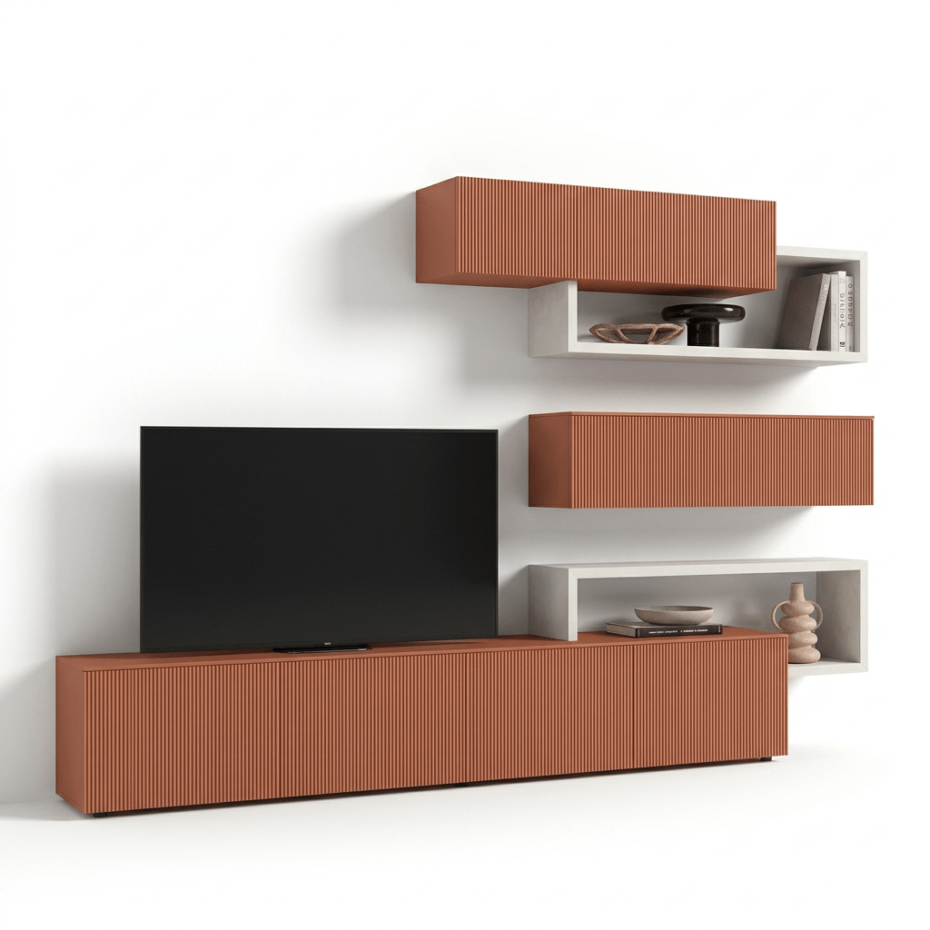 Rosavento Luxury Italian TV Wall Unit | Modern Floating Media Console with Ribbed Designer Cabinets - Marcottestyle Shop | Marcottestyle