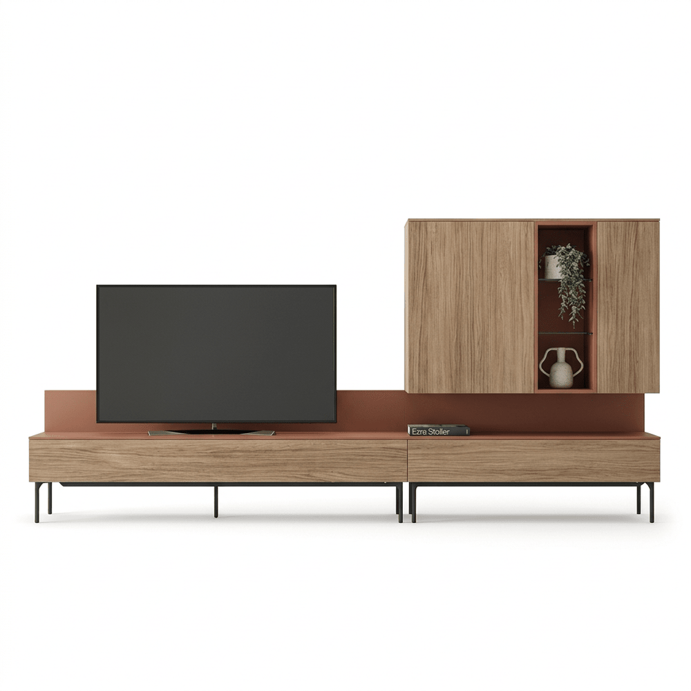 Ruggiano Luxury Italian TV Wall Unit | Modern Wood Media Console with Designer Display Cabinet