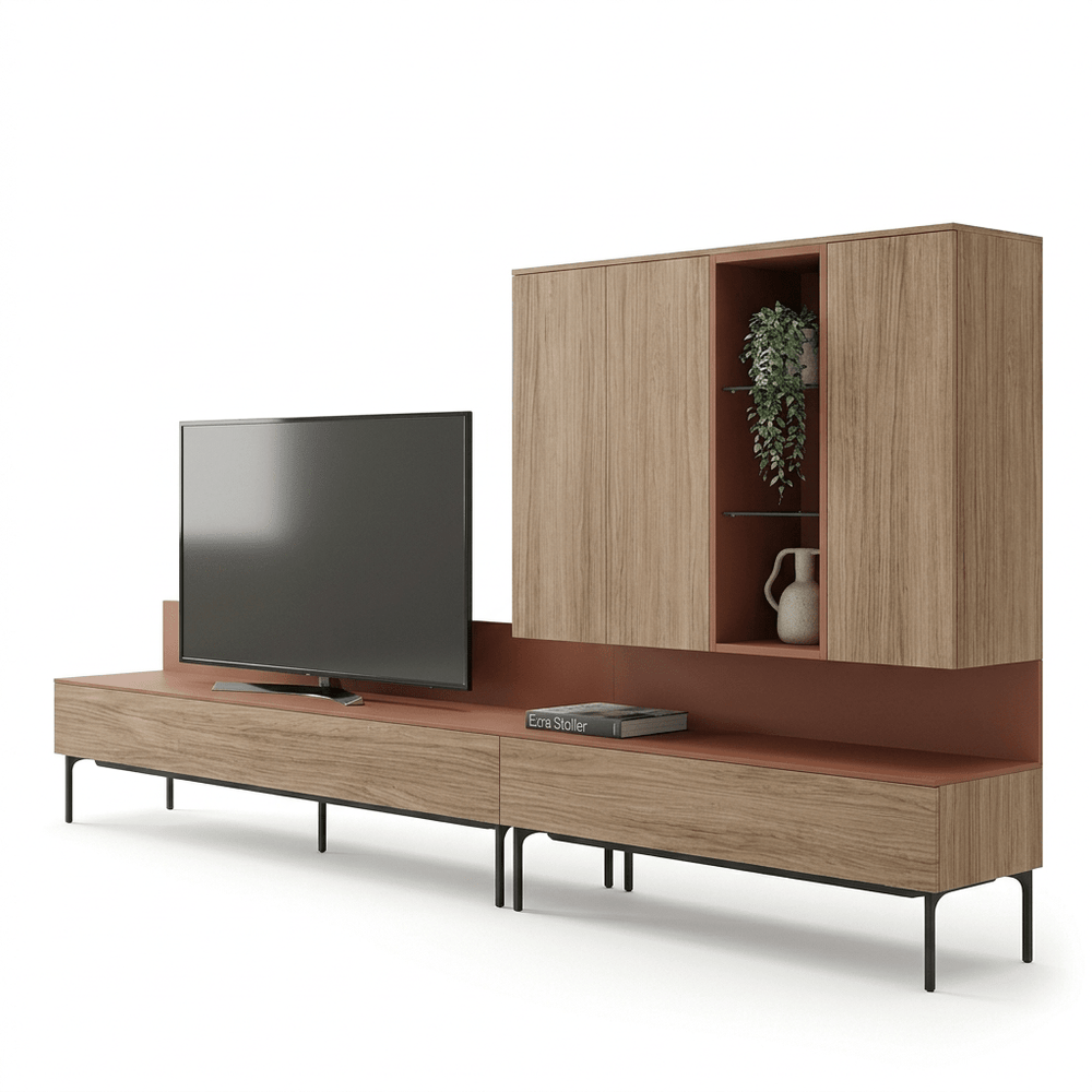 Ruggiano Luxury Italian TV Wall Unit | Modern Wood Media Console with Designer Display Cabinet - View 2