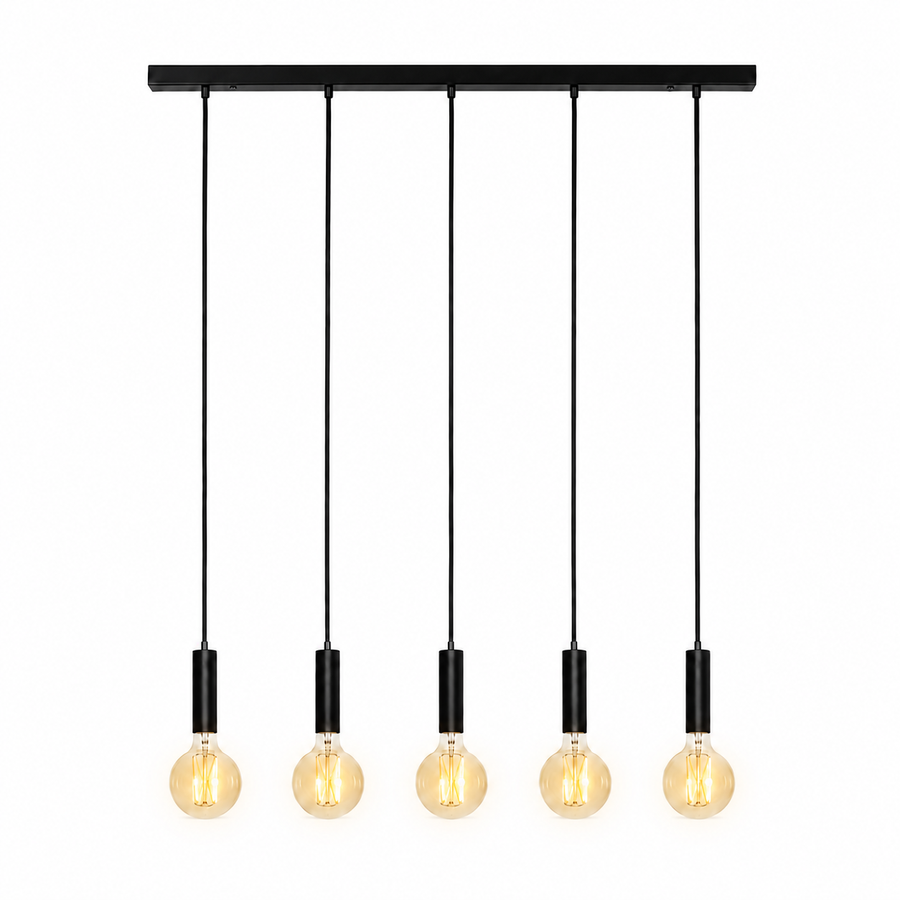 Suspension Sara 8075Z - 5xE27 - Noir pendant lamp illuminated avec warm light