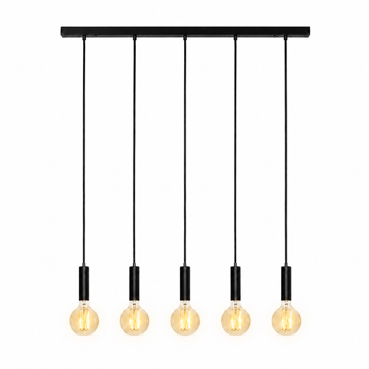 Pendant Light Sara 8075Z - 5xE27 - Zwart pendant lamp illuminated with warm light