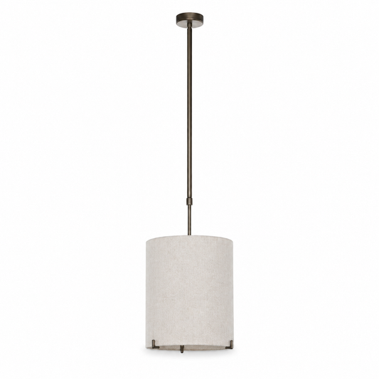 Pendant Light Senja 8419J bronze finish single E27 bulb contemporary cylindrical shade studio front view on pure white background with soft contact shadows professional product photography by Marcottestyle