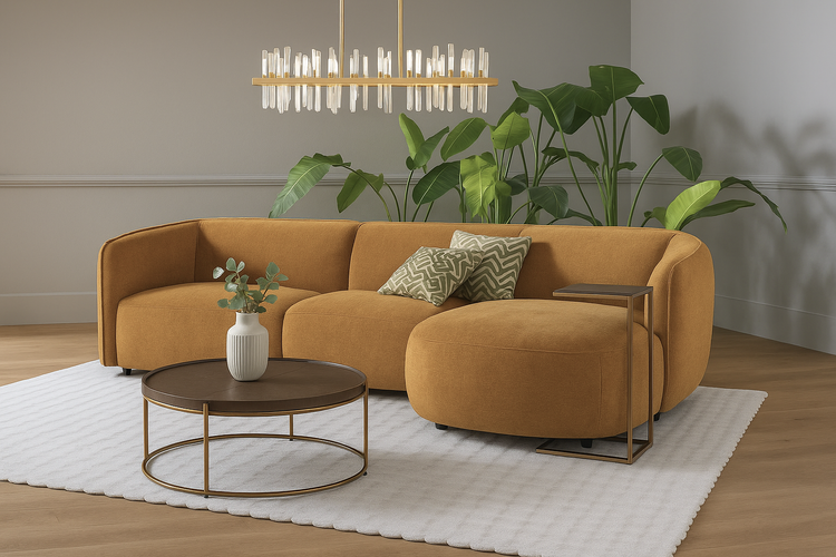 Sofa Cavallo - Brown Fabric Corner Sofa 280×152cm | Marcottestyle