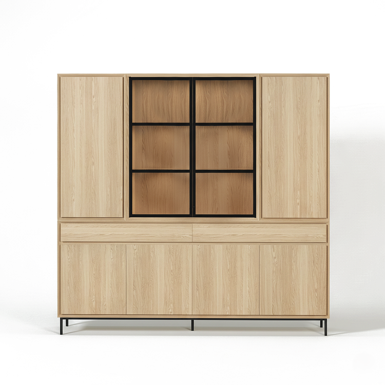 Navarre Large Showcase Cabinet - Solid Natural Oak with Glass Display | Marcottestyle
