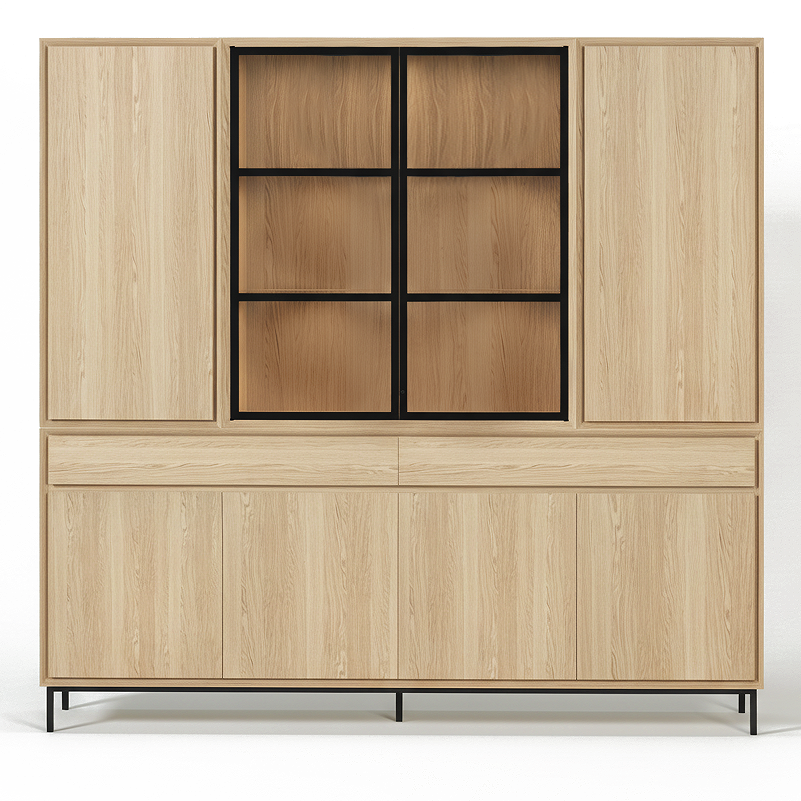 Navarre Large Showcase Cabinet - Solid Natural Oak with Glass Display