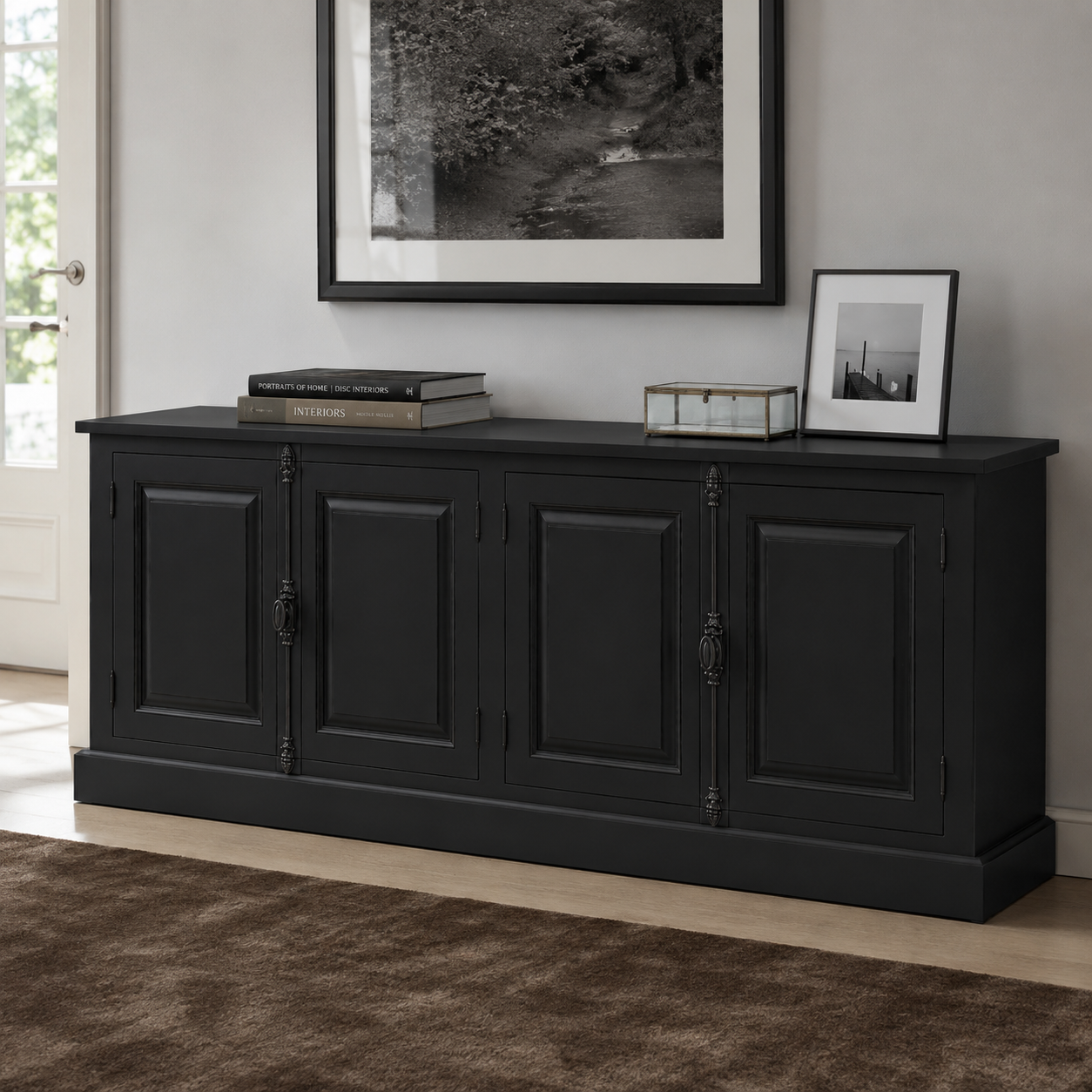 Sideboard - Chinon - Solid Pine - 219 x 50 x 78 cm - Black