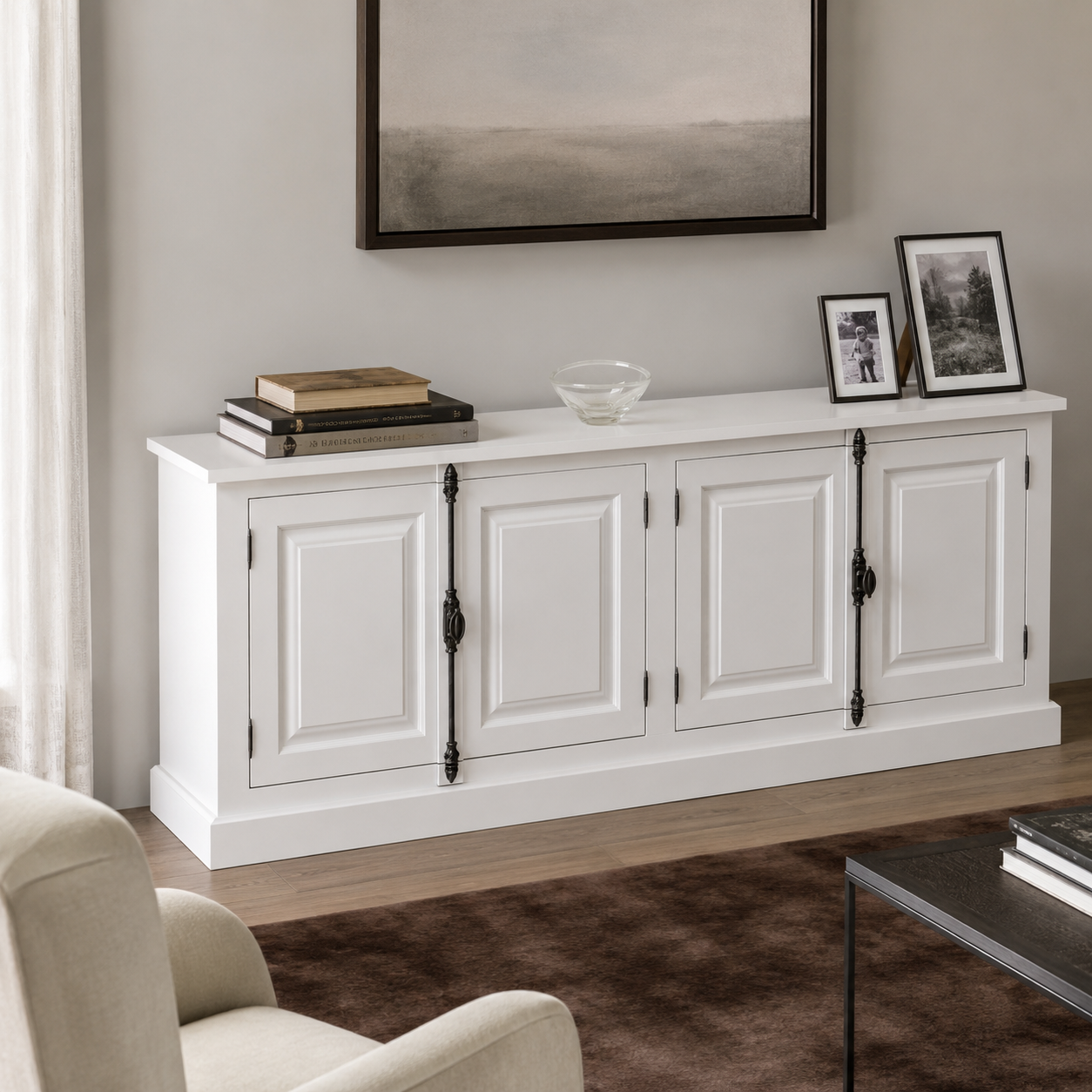 Sideboard - Chinon - Solid Pine - 219 x 50 x 78 cm - White