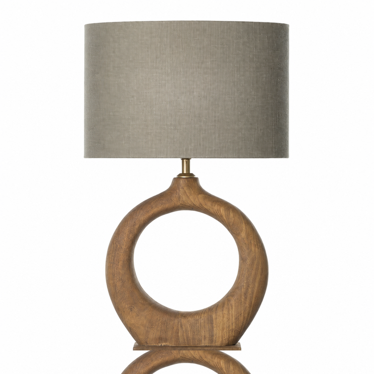 Table Lamp Sigrid 8971G Natural front view on white background with soft studio lighting showing the elegant metal base with natural finish and fabric ellipse shade by Marcottestyle