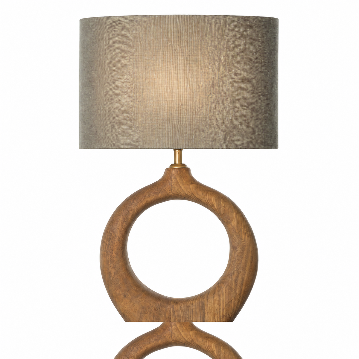 Table Lamp Sigrid 8971G Natural front view with light turned on showing warm glow through the fabric shade highlighting the natural metal base and subtle illumination by Marcottestyle
