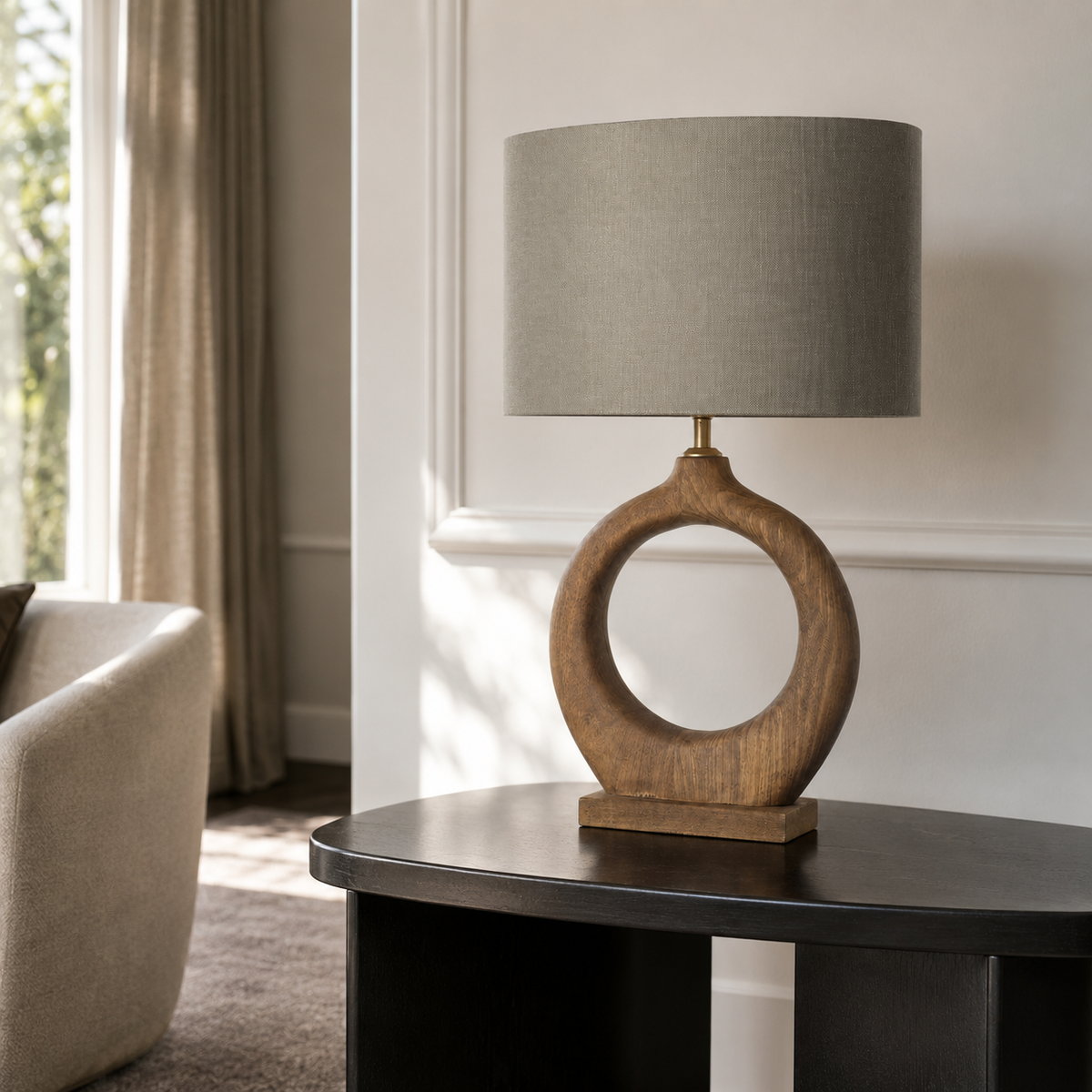 Table Lamp Sigrid 8971G Natural styled in a modern luxury room interior with classic framing velvet carpet and natural window light creating realistic photographic ambiance by Marcottestyle