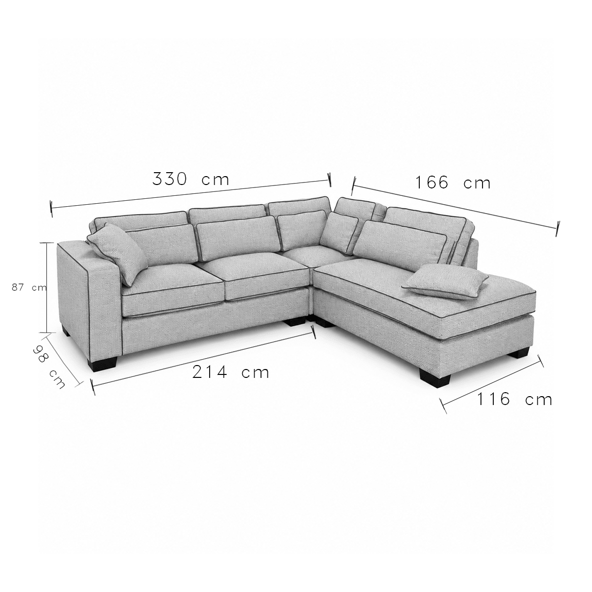 Sofa Beyoncé - Braun Brego 48 - mit Elegant Piping - 330x166 cm - Marcottestyle Shop