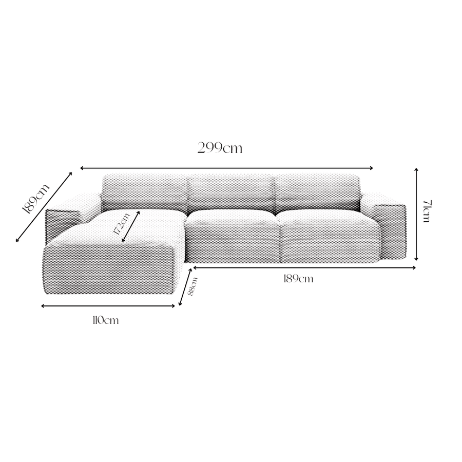 Sofa Viero – Grau – 299x189 cm - Marcottestyle Shop Lounge Left