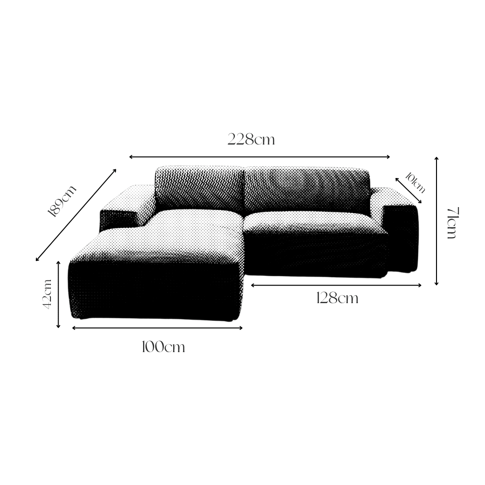 Sofa Viero – Ivory – 2.5 - Zits with Lounge 228 x 189 cm - Marcottestyle Shop Lounge Left