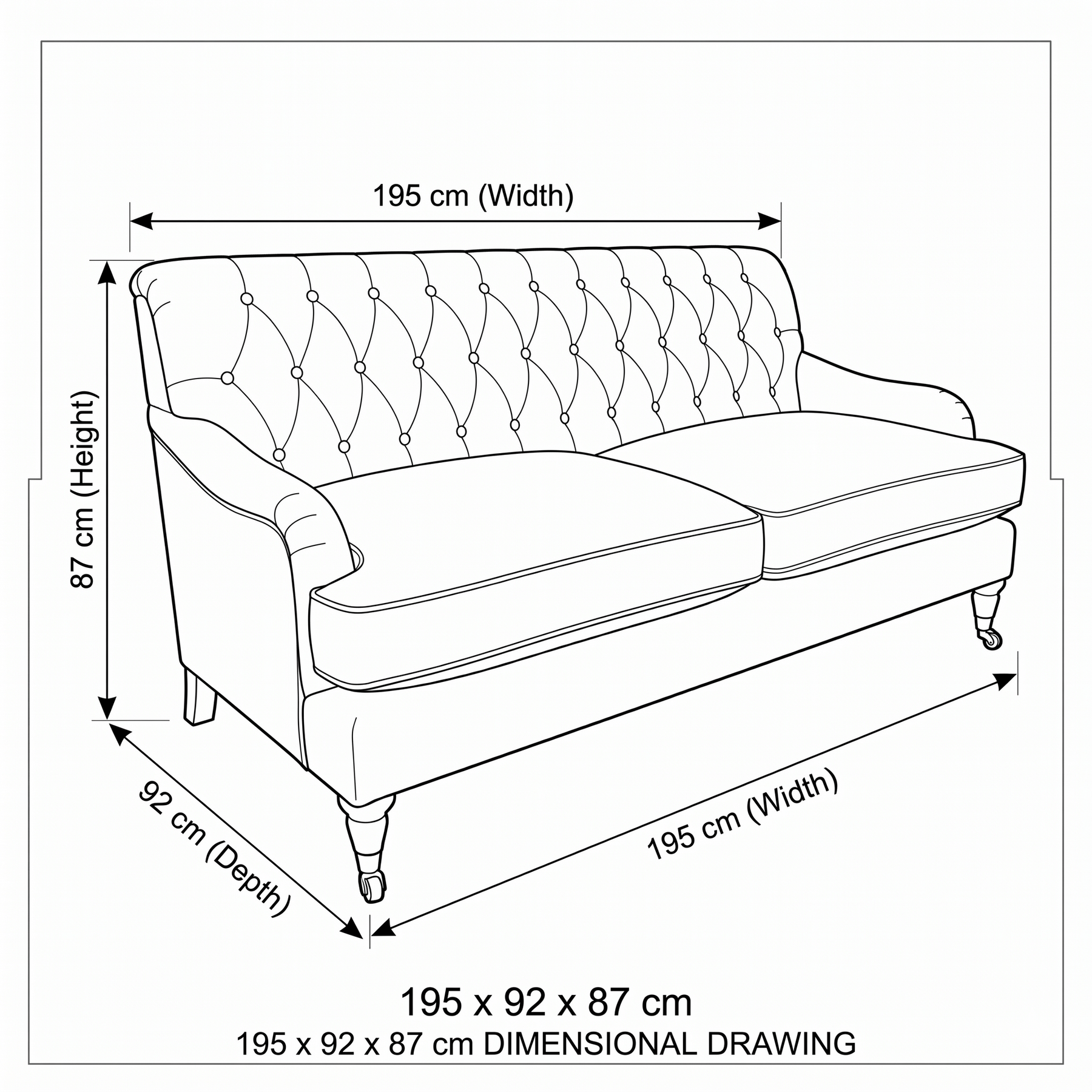 Sofa Henry - Braun - 195 x 92 x 87 cm - Country Style - Customizable