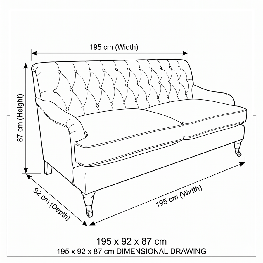 Sofa Henry - Braun - 195 x 92 x 87 cm - Country Style - Customizable