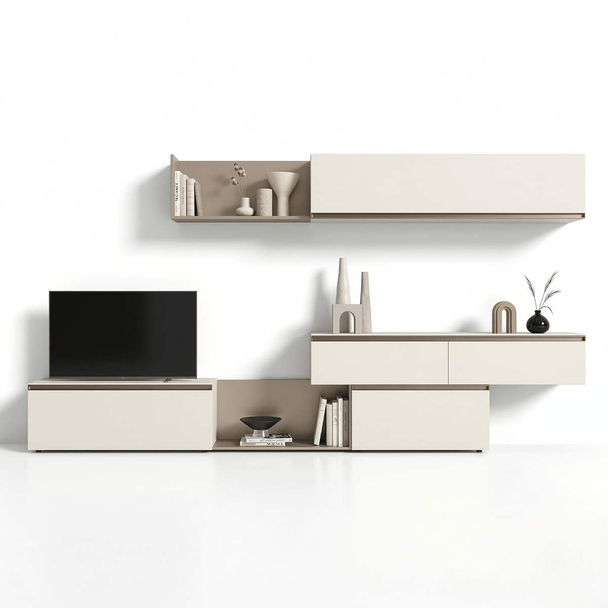Solviero Luxury Italian TV Wall Unit | Floating Designer Media Console with Modular Wall Cabinets - Marcottestyle Shop | Marcottestyle