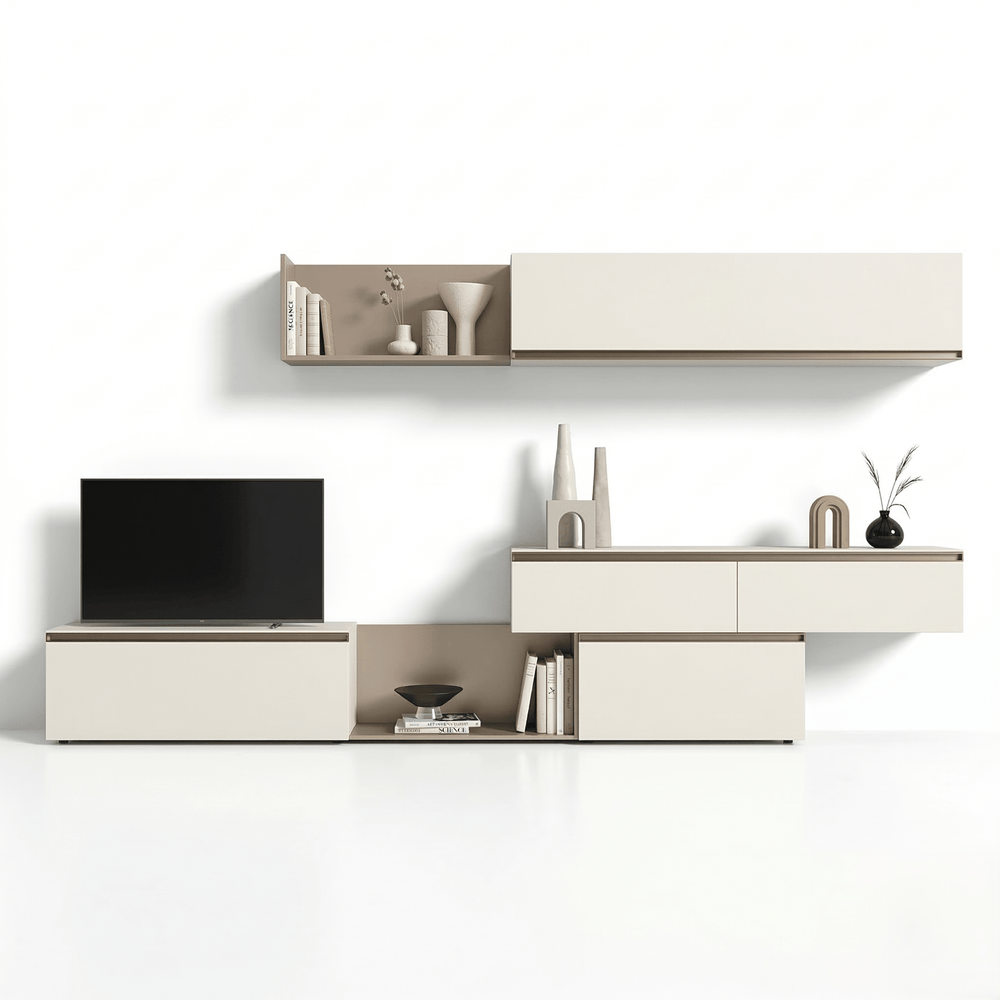 Solviero Luxury Italian TV Wall Unit | Floating Designer Media Console with Modular Wall Cabinets