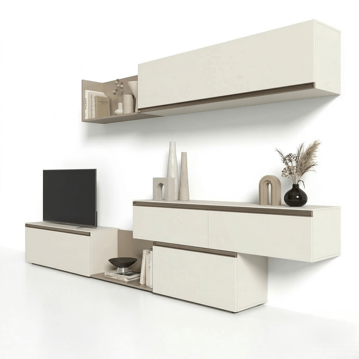 Solviero Luxury Italian TV Wall Unit | Floating Designer Media Console with Modular Wall Cabinets - Marcottestyle Shop | Marcottestyle