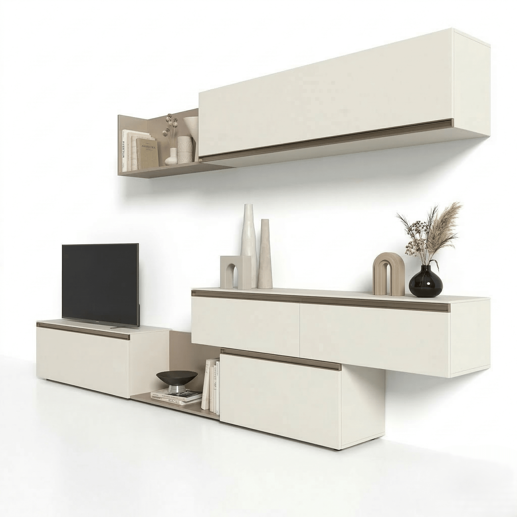 Solviero Luxury Italienisch TV Wandregal | Schwebend Designer Media Konsole mit Modular Wand Cabinets - Marcottestyle Shop