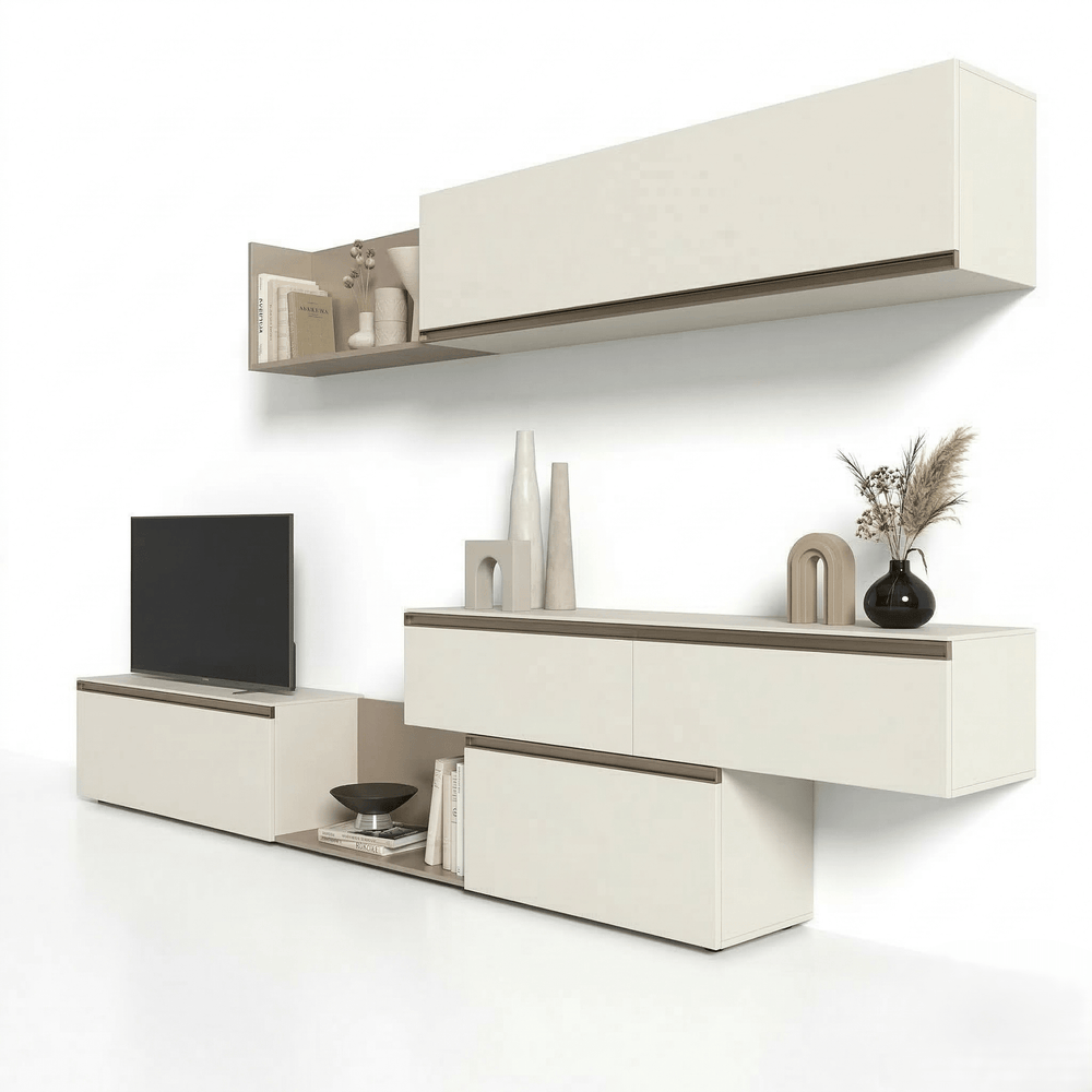 Solviero Luxury Italian TV Wall Unit | Floating Designer Media Console with Modular Wall Cabinets - View 2