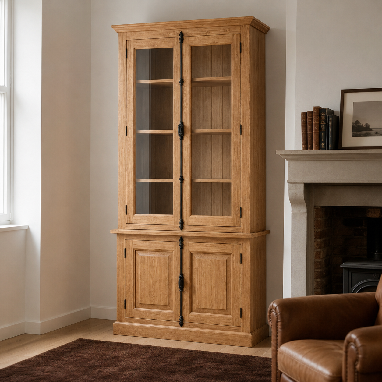 Display Cabinet - Somerset - Solid Pine - 120 x 50 x 228 cm - Oak