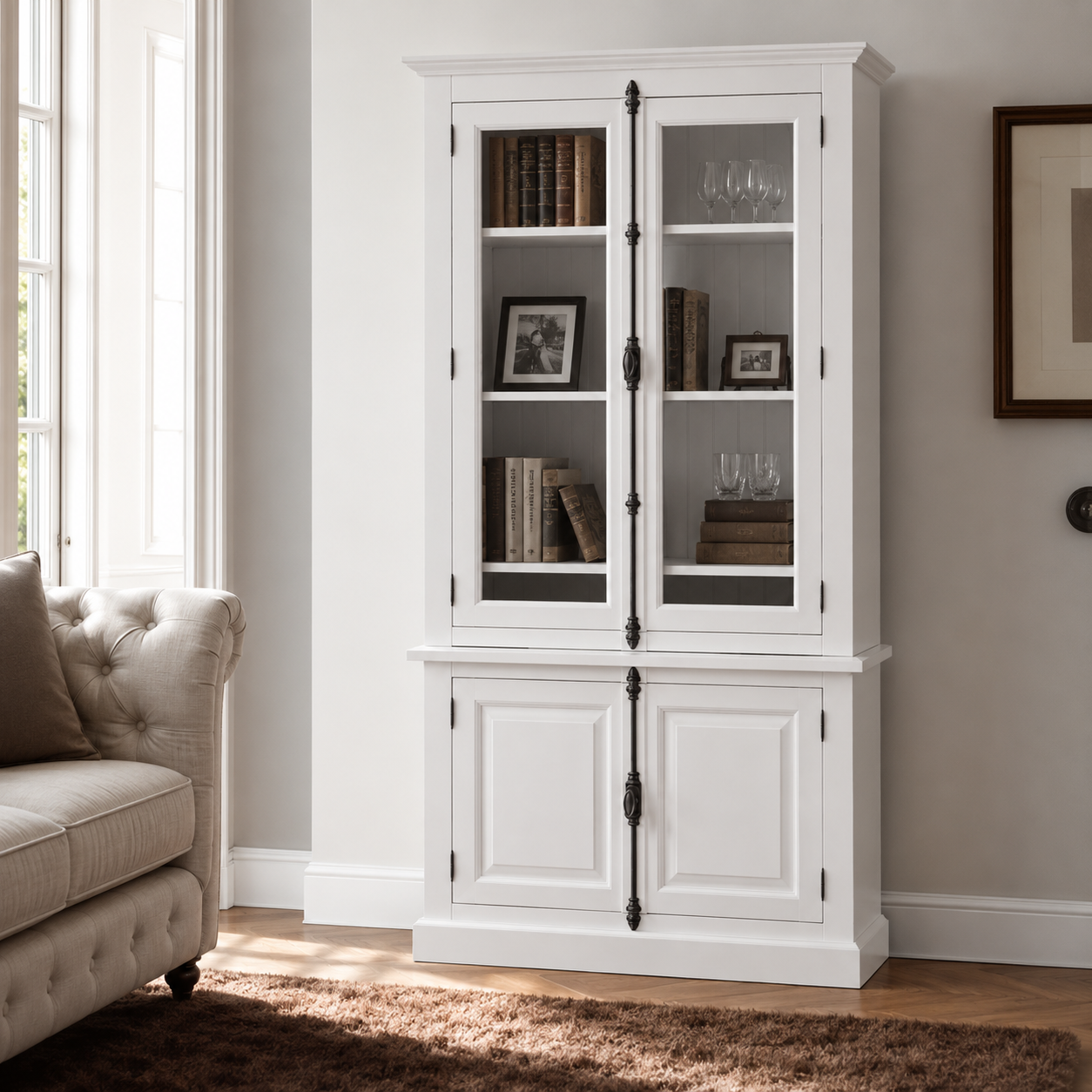 Display Cabinet - Somerset - Solid Pine - 120 x 50 x 228 cm - White