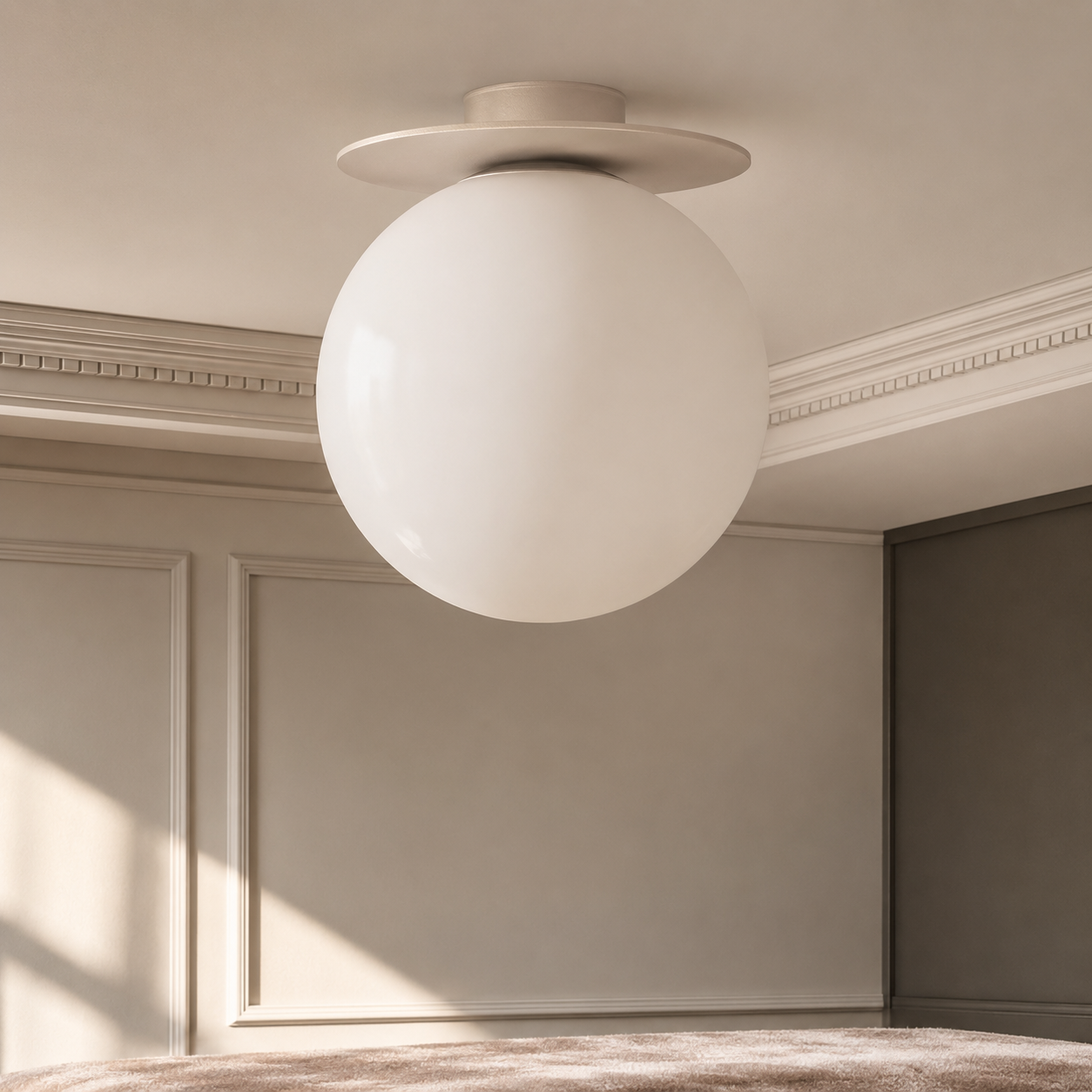 Ceiling Lamp Stella 3621G macro close-up detail shot showing intricate beige fabric texture and material finish by Marcottestyle