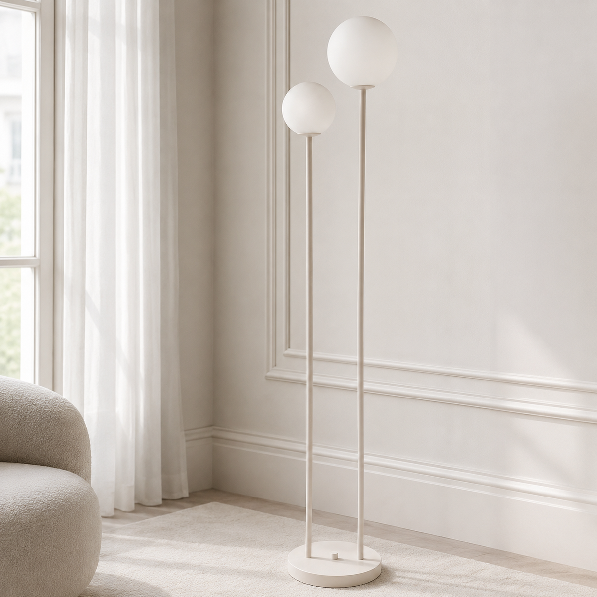 Floor Lamp Stella 3959S styled in modern luxury living room interior with natural sunlight and classic velvet furnishings photorealistic setting by Marcottestyle