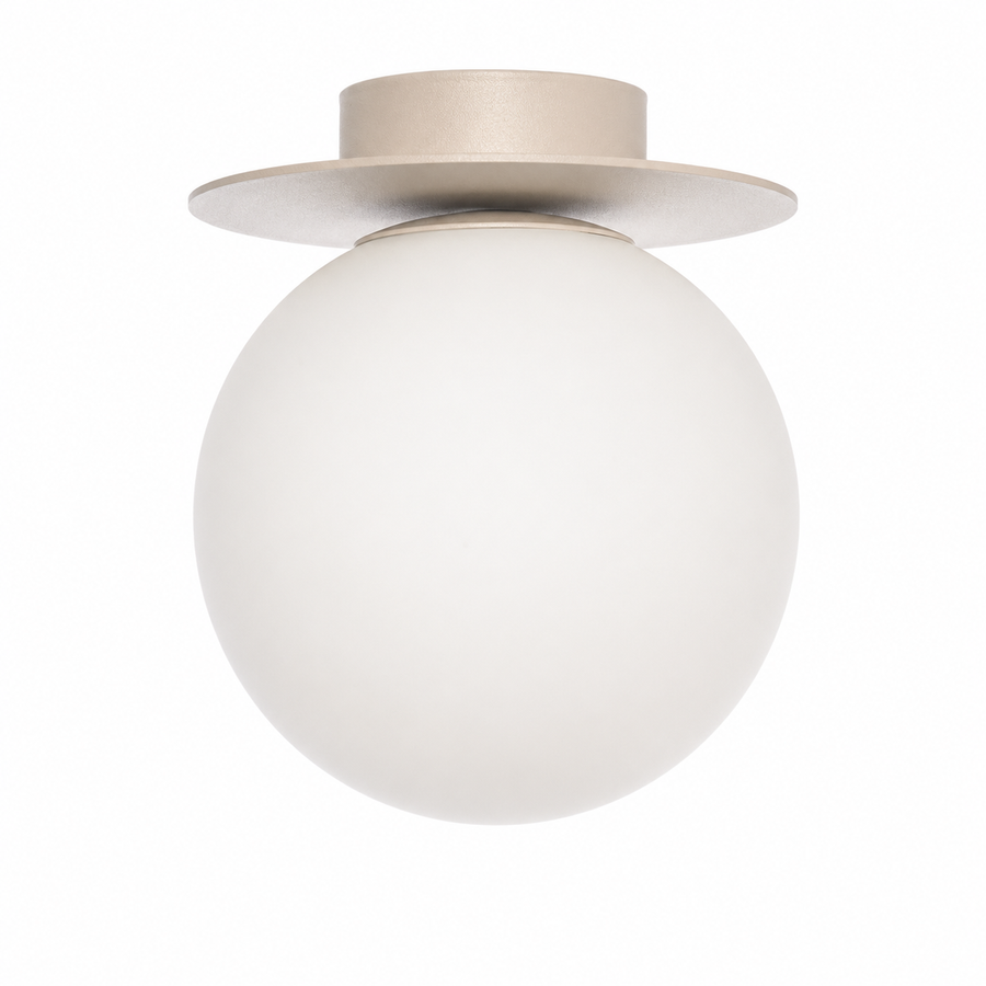 Ceiling Lamp Stella 4650Z front view on white background mit soft studio lighting, showcasing the beige fabric shade and elegant proportions in professional product photography style by Marcottestyle