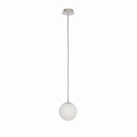 Hängelampe Stella 7585R in beige glass finish, front view on white background mit soft studio lighting showing the elegant opal glass shade and sleek metal frame, professional product photography by Marcottestyle
