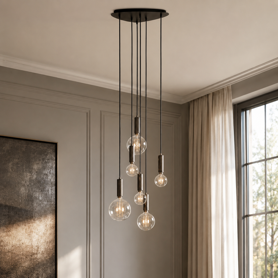 Hängelampe Sven 7287U - 6xE27 - Bronze pendant lamp in modern interior room setting