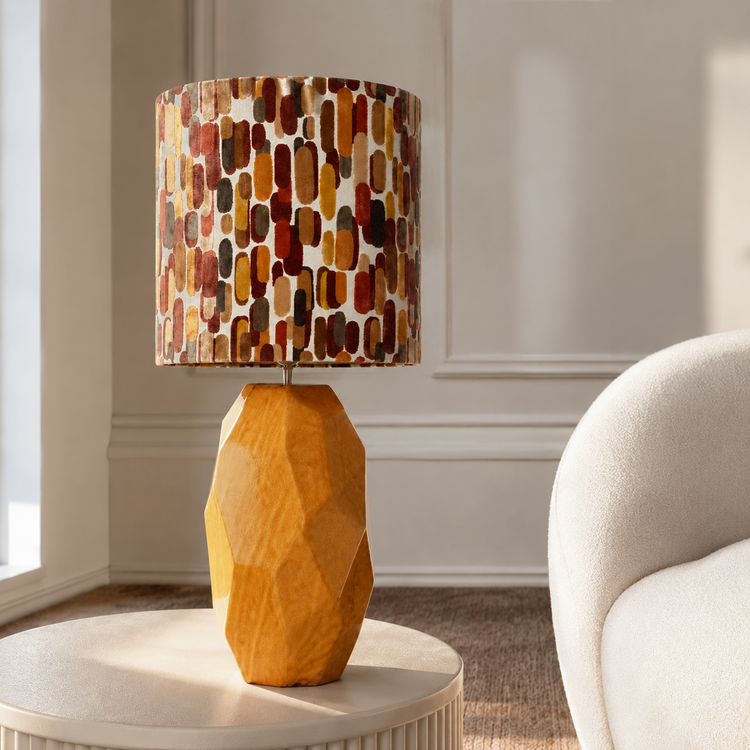 Table Lamp Thor 5563Q in yellow placed in a modern luxury room interior with velvet carpet and natural window light creating photorealistic ambiance by Marcottestyle