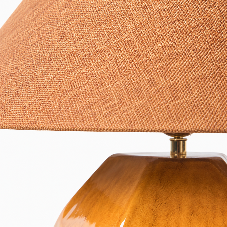 Extreme close-up macro detail shot of the Table Lamp Thor 6126K showing intricate geometric facets of the yellow ceramic base revealing the handcrafted texture and material finish at high resolution by Marcottestyle