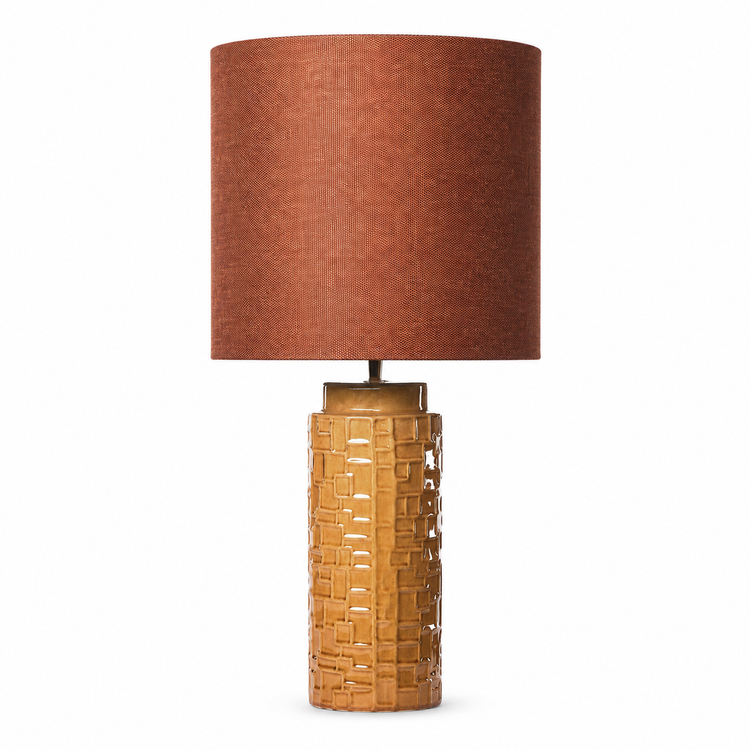 Table Lamp Tilda 4947A in copper finish, front view on white background with soft studio lighting highlighting the detailed woven lampshade and copper base by Marcottestyle