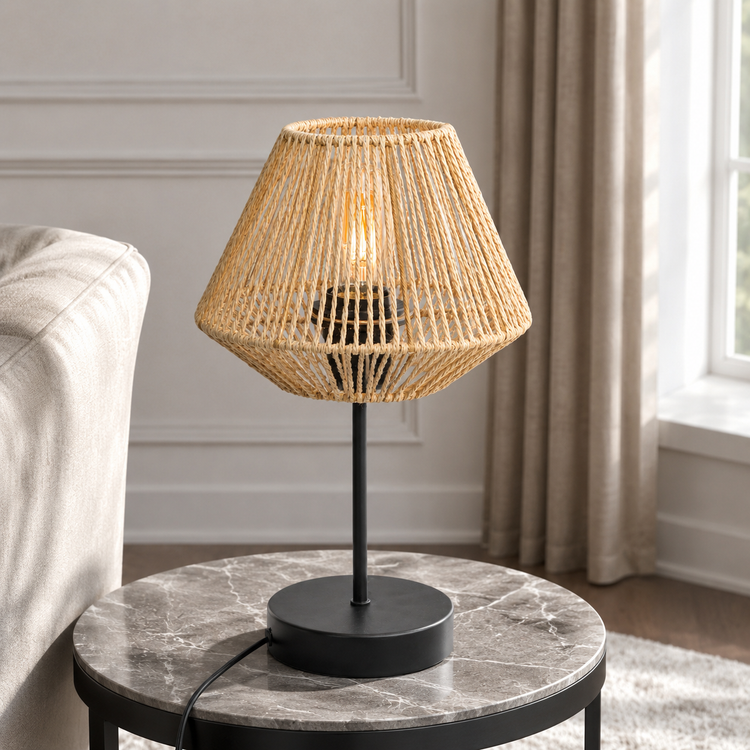 Table Lamp Zola 5683A styled in modern luxury interior room with natural window light and velvet accents, photorealistic lifestyle product photography by Marcottestyle