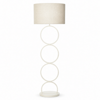 Stehlampe Thor 7082K in beige finish, front view on white background mit subtle shadow, showing the elegant metal base and vlaslinnen fabric lampshade in professional studio lighting by Marcottestyle