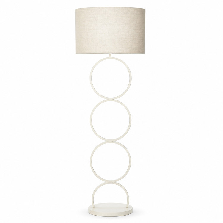 Floor Lamp Thor 7082K in beige finish, front view on white background with subtle shadow, showing the elegant metal base and vlaslinnen fabric lampshade in professional studio lighting by Marcottestyle