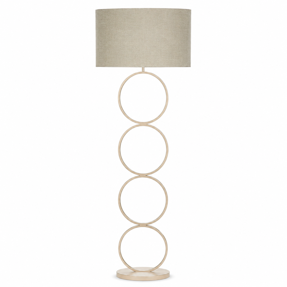 Floor Lamp Thor 9680Q in taupe finish, front view on white background with soft studio lighting highlighting the elegant metal frame and Sigrid 055 fabric shade, professional product photography by Marcottestyle