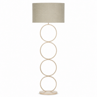 Stehlampe Thor 9680Q in taupe finish, front view on white background mit soft studio lighting highlighting the elegant metal frame and Sigrid 055 fabric shade, professional product photography by Marcottestyle