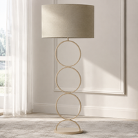 Stehlampe Thor 9680Q taupe styled in a modern luxury living room mit natural sunlight, velvet carpet and classic decor, photorealistic interior setting by Marcottestyle