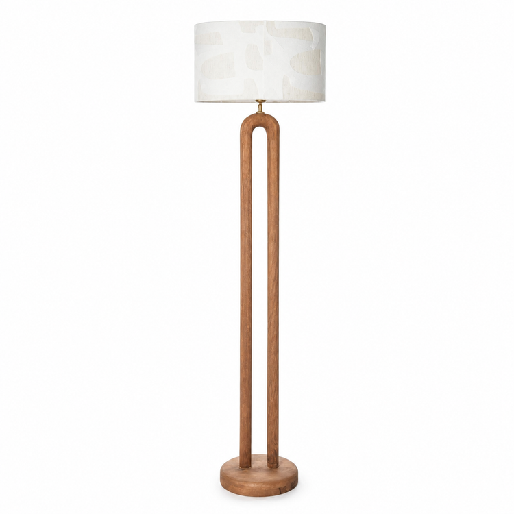 Floor Lamp Tilda 3060C White front view on white background with soft studio lighting, showcasing the natural metal frame and white fabric shade in a 1:1 square format by Marcottestyle
