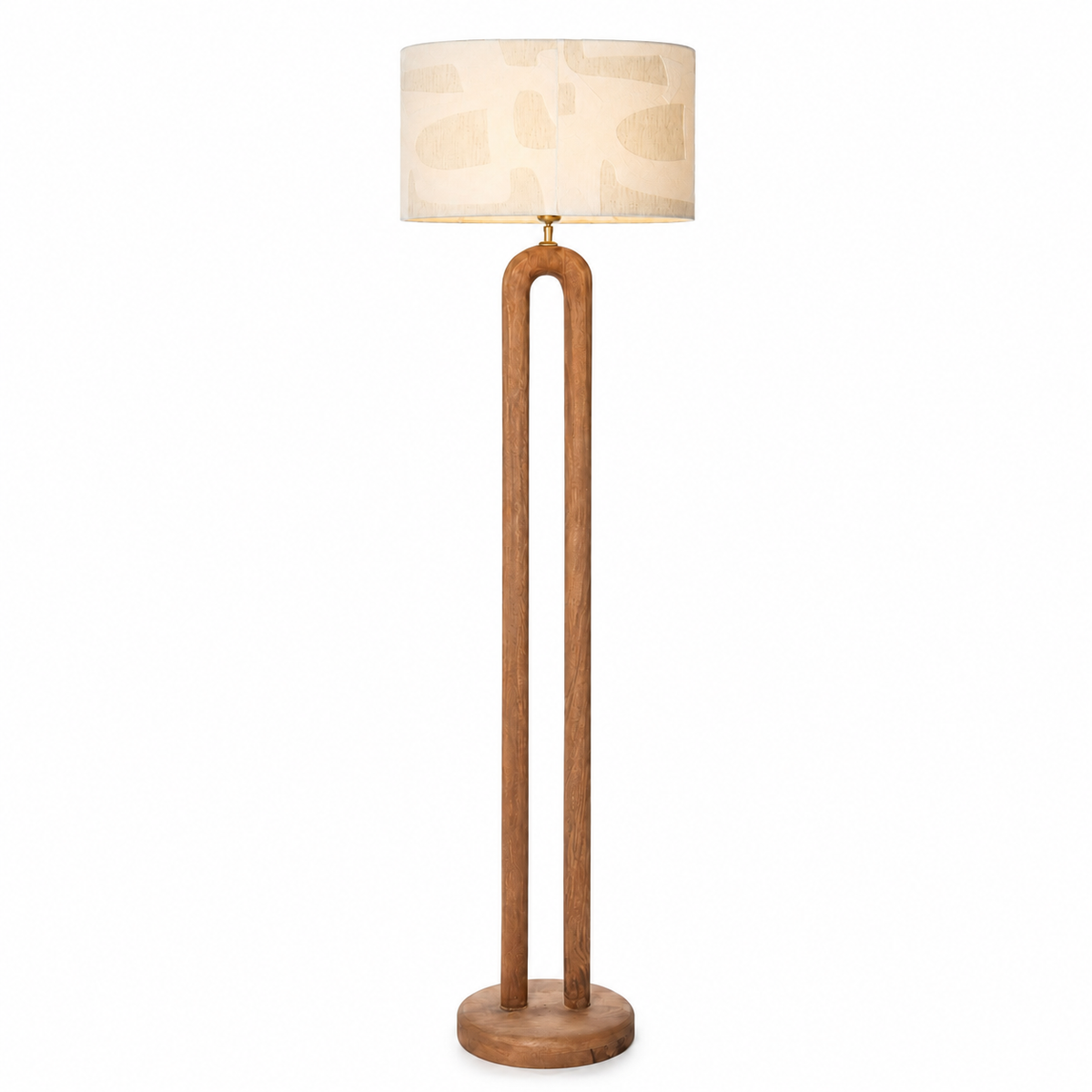 Floor Lamp Tilda 3060C White with light turned on showing warm glow through the white fabric shade, front view on white background with subtle shadows by Marcottestyle