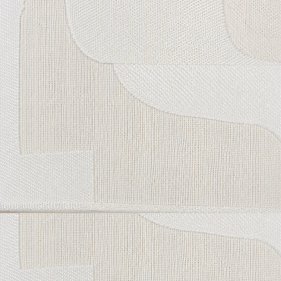 Close-up macro detail shot of Stehlampe Tilda 3060C Weiß showing the intricate texture of the white fabric shade and brushed natural metal finish at high resolution by Marcottestyle