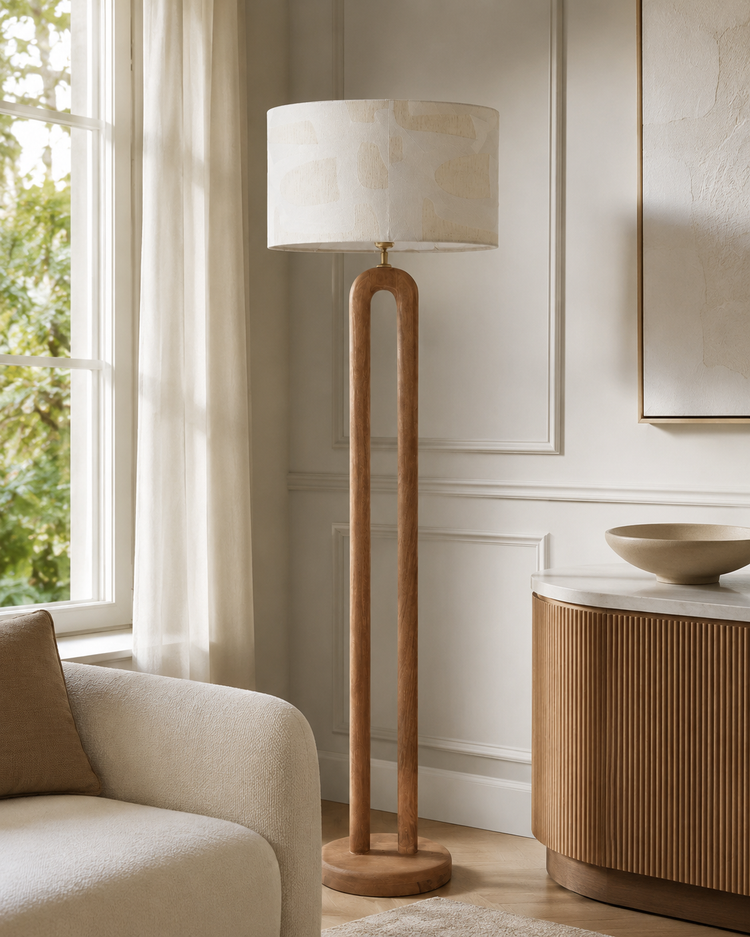 Floor Lamp Tilda 3060C White styled in a modern luxury living room interior with natural sunlight, velvet carpet and classic contemporary decor by Marcottestyle