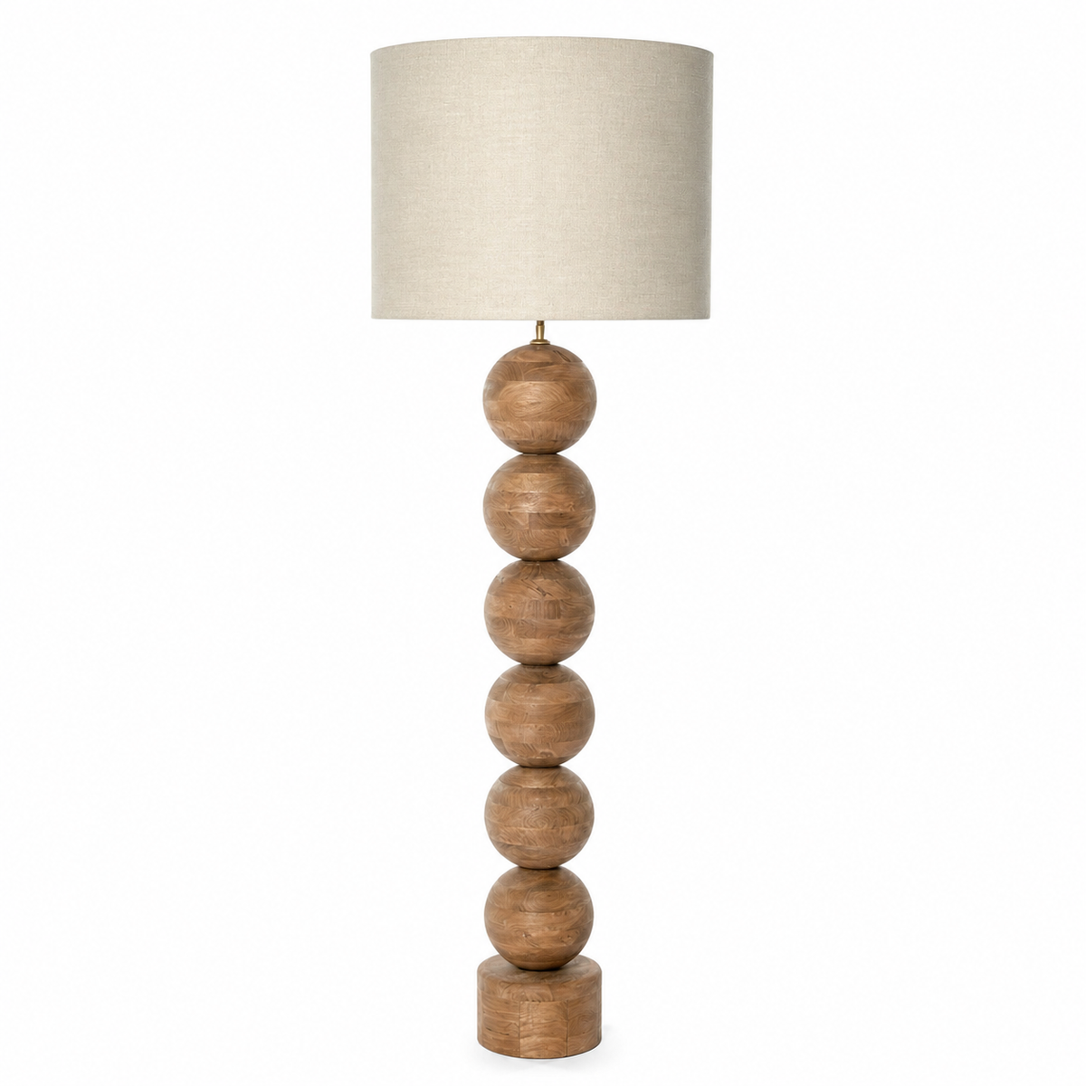 Floor Lamp Tora 1747M Natural front view on white background with soft studio lighting, showcasing the elegant natural metal finish and linen cylindrical shade in a professional product photography style by Marcottestyle