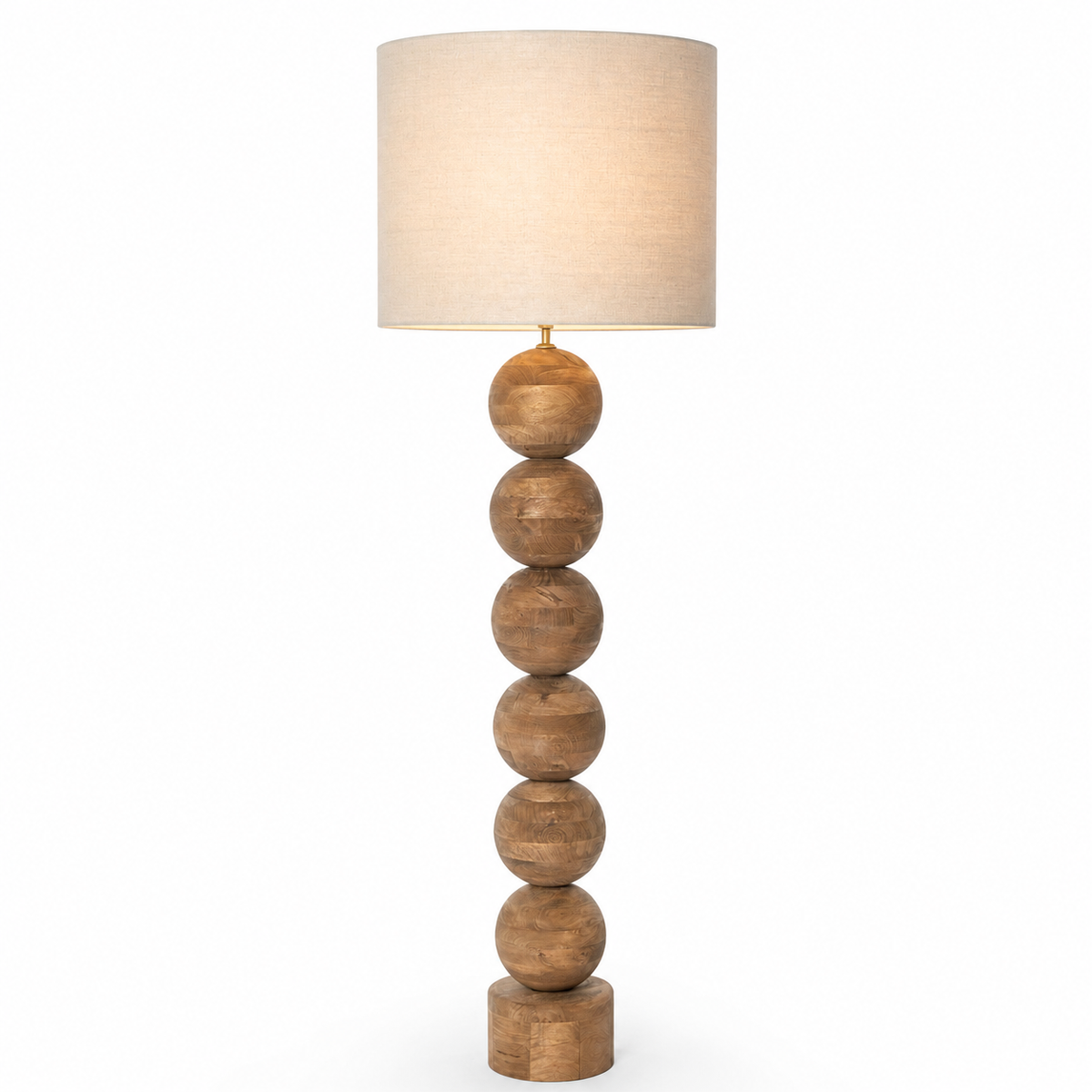 Floor Lamp Tora 1747M Natural with light turned on showing warm glow through the linen shade, front view on white background with subtle shadows for professional product photography by Marcottestyle