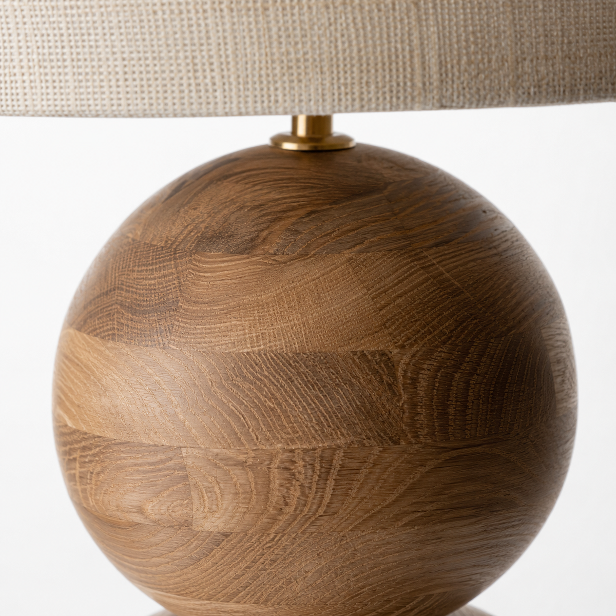 Close-up macro detail shot of Floor Lamp Tora 1747M Natural showing intricate linen fabric texture and natural metal finish grain at high resolution by Marcottestyle