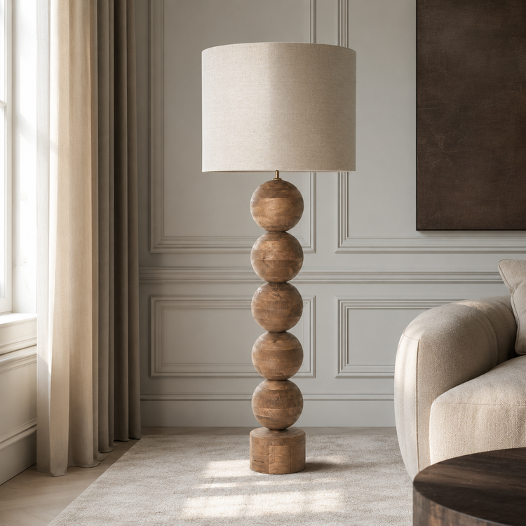 Floor Lamp Tora 1747M Natural styled in a modern luxury living room with classic framing, velvet carpet and natural window light creating a photorealistic interior scene by Marcottestyle